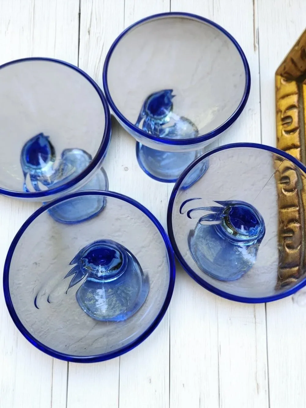 Vintage Bormioli Rocco Jerba Blue Glass Dessert Coupes Set of 4 Italy